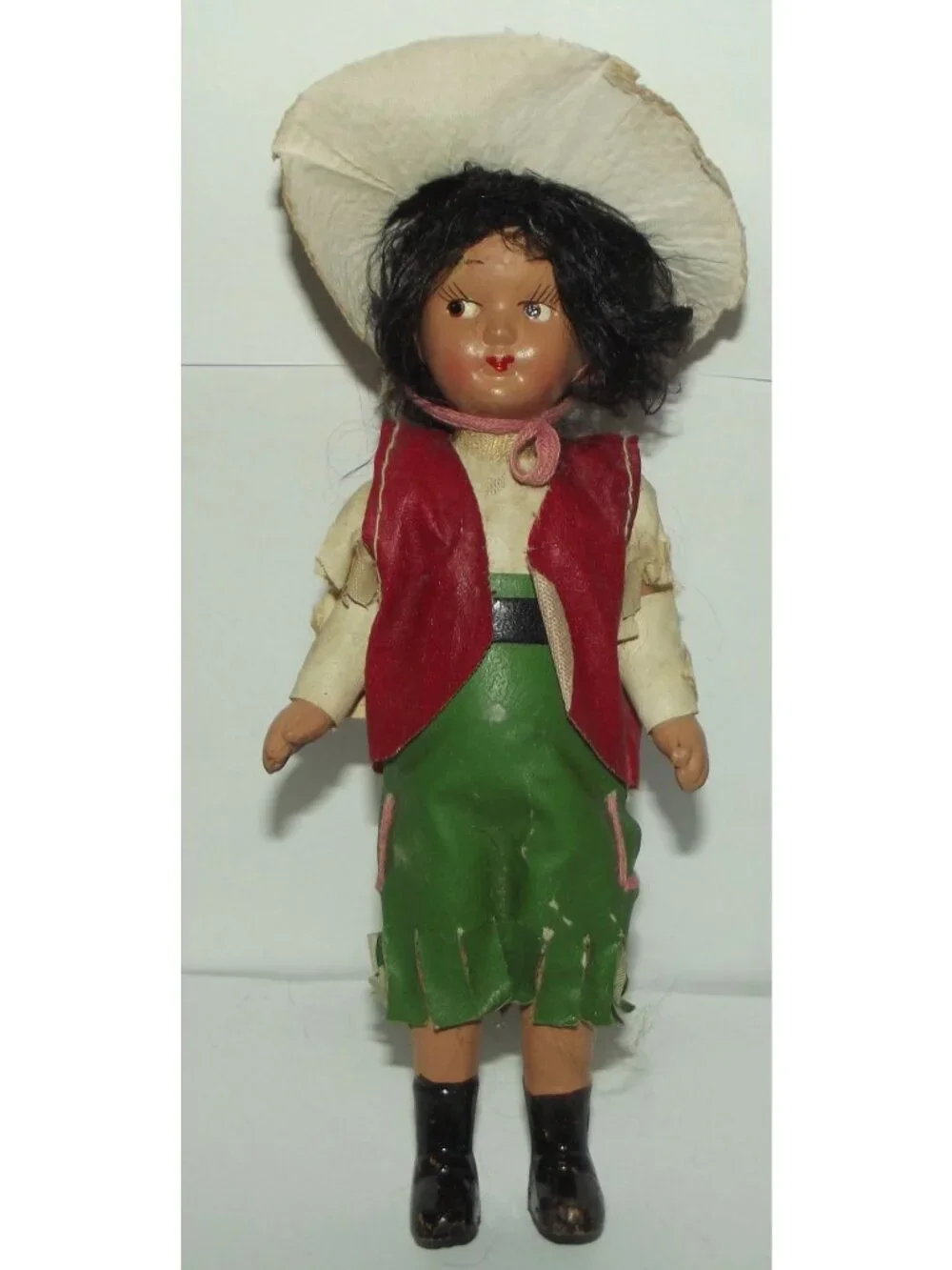 Vtg Miniature Dolls (lot of 2) Porcelain Indian Girl +Western Cowboy Sleepy Eyes